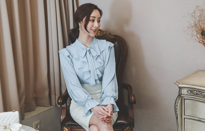 ラブリー プリーツ カフス ップ ブラウス