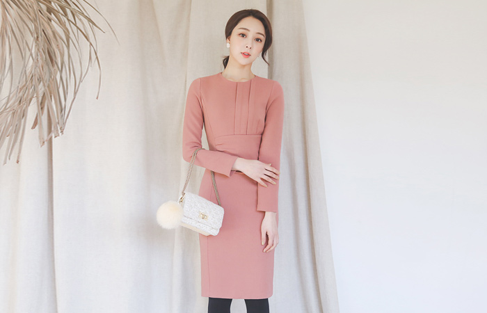 ELLEピンタックシャーリング起毛ワンピース