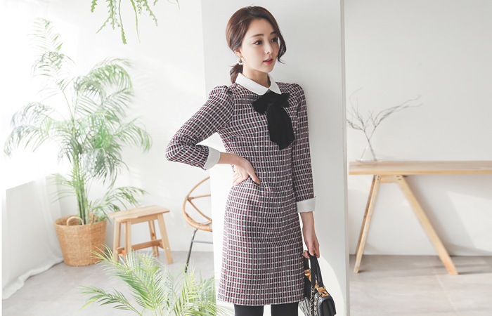 Merryme ベルベットスカーフカラー配色ワンピース