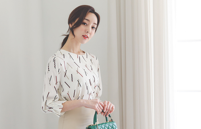 袖真珠ピンタック 春季 パタン ブラウス