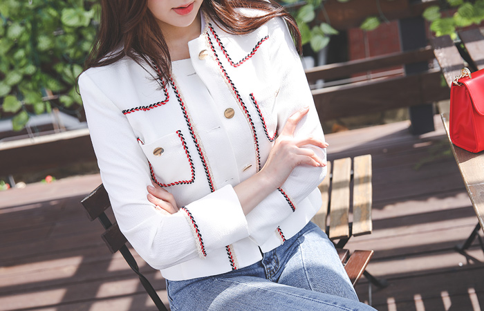 ブレード フリンジ トリミング ゴールドボタン ジャケット