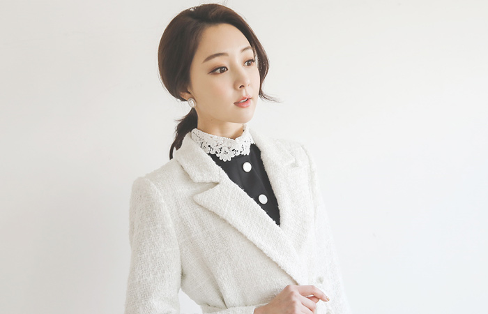 クラシックベルティードツイードハーフジャケット