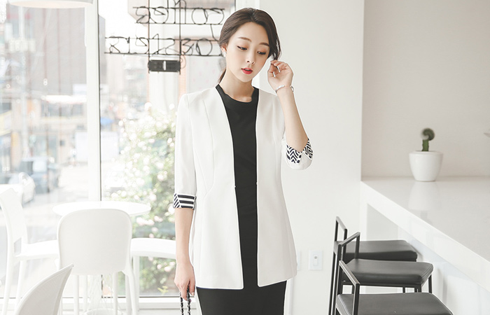 ジオ配色カラー無しハーフジャケット