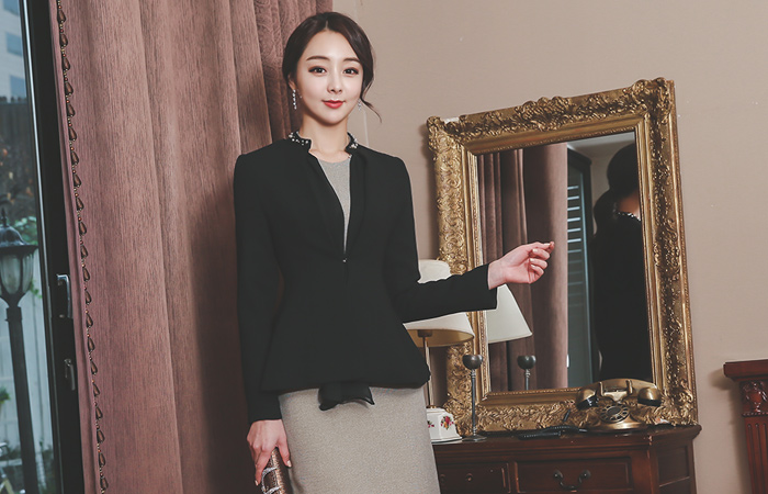 真珠スカーフ着脱Aラインジャケット