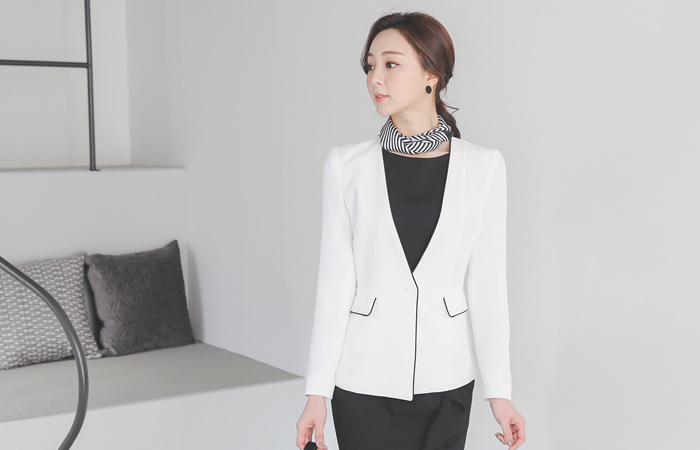 モダン パイピング ノーカラー ワンボタン ジャケット
