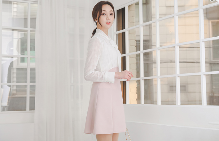 リンクルシフォンリボンタイフレア ワンピース