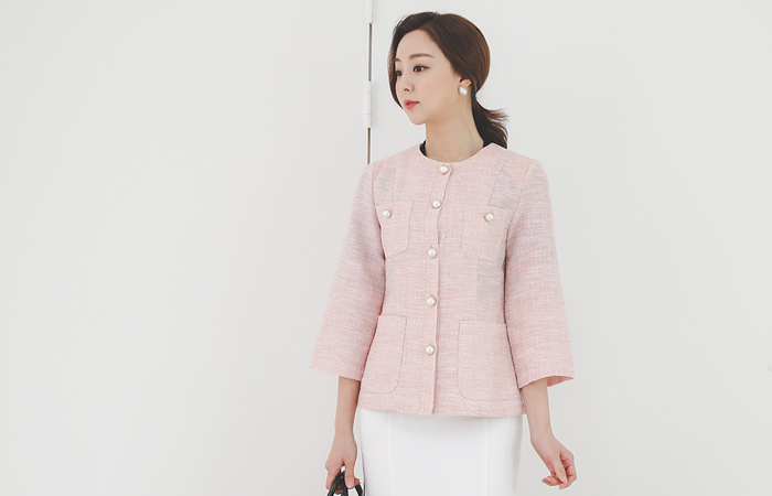 きらっと ビッグポケット ラウンド ツイード ジャケット