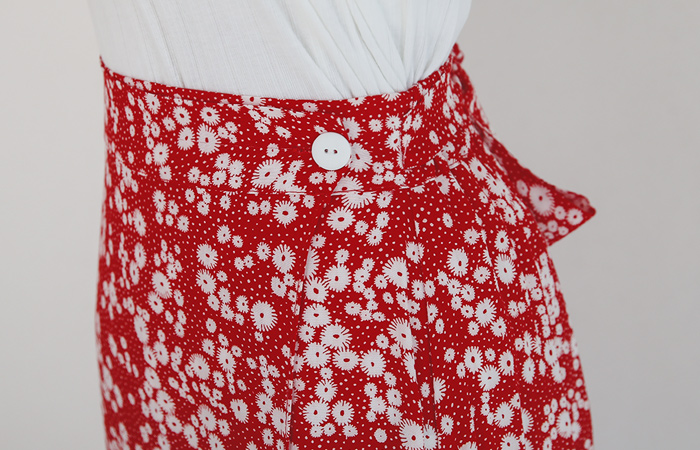 ミニ 花柄 リボンラップ ロングスカート