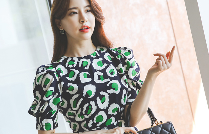 ツートーン トット 捺染 ピンタック パフ袖 ワンピース