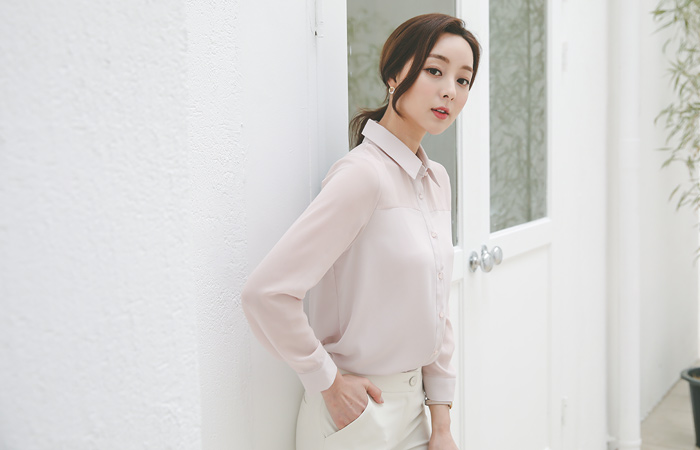 Pale シースルー ショルダー カラー ブラウス