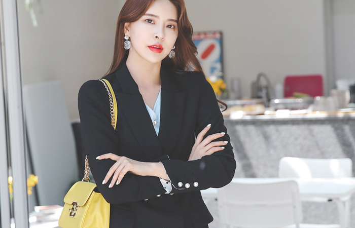 ダブル 真珠 トット 袖配色 ジャケット