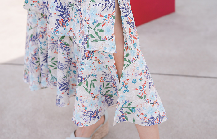 花柄 ラッフル ロング スリット スカート