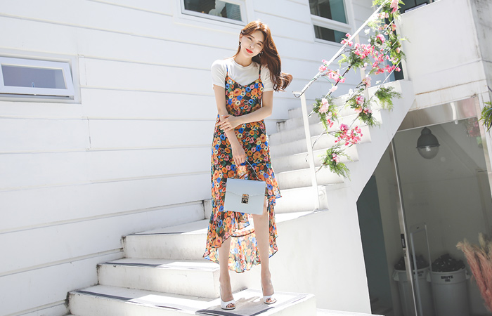 ブーケ アンバランス ラッフル ビュスチエ シフォン ワンピース