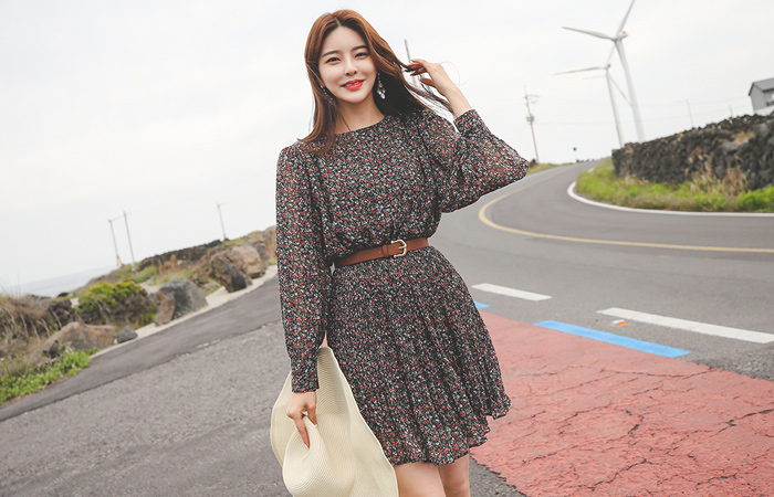 パンジー シフォン プリーツ ミニ ワンピース