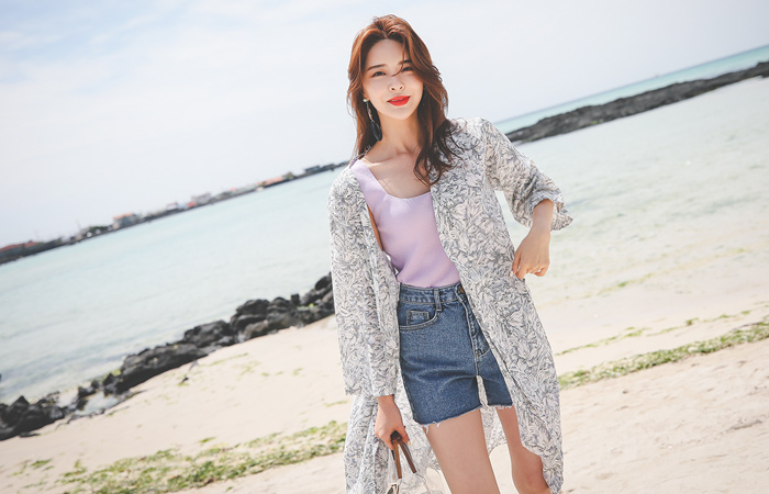 ボタニカル ひもベルト コットン ローブ カーディガン