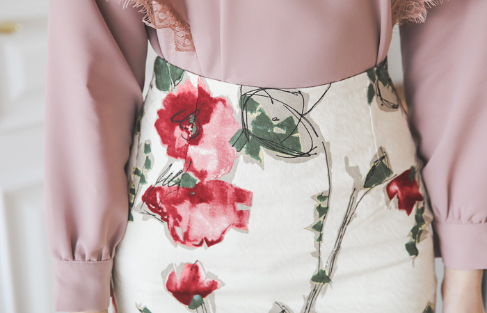 クロッキージャカードこートンスパンスカート