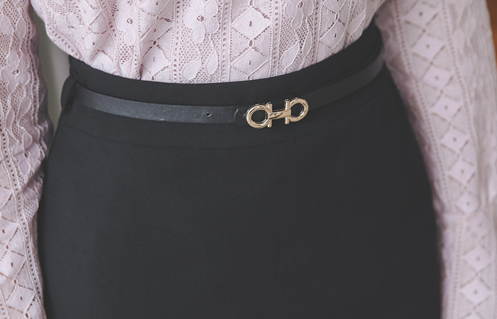 ゴールドバックル ベルト Hライン スリット スカート