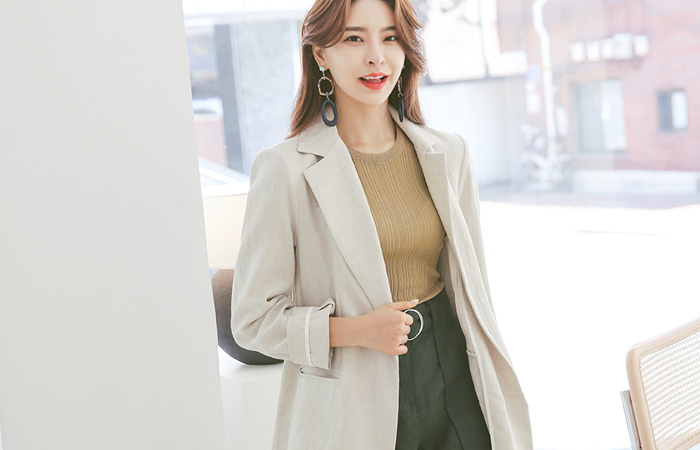 モダンシーク ベルティード リネンブレンド ジャケット