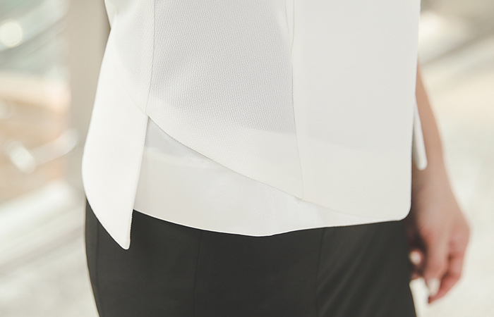 サテン配色ハイネックカラースリムジャケット