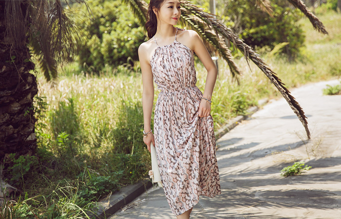 ピンクビーチロングワンピース