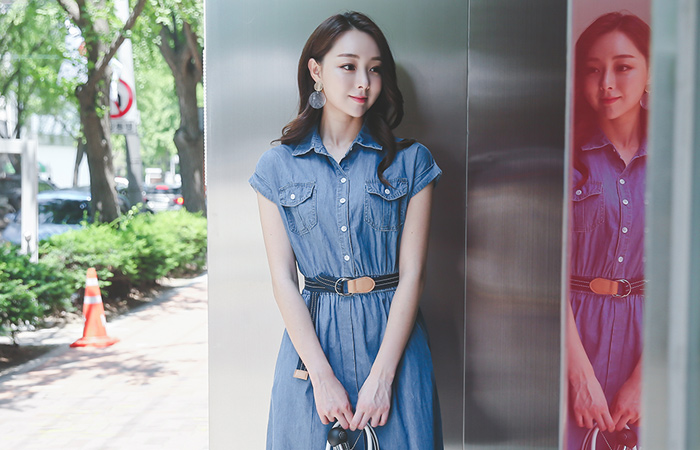 ベーシックベルトデニムロングワンピース