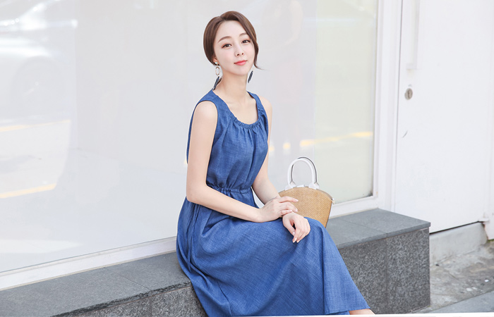 ナチュラルリネンストリングロングワンピース