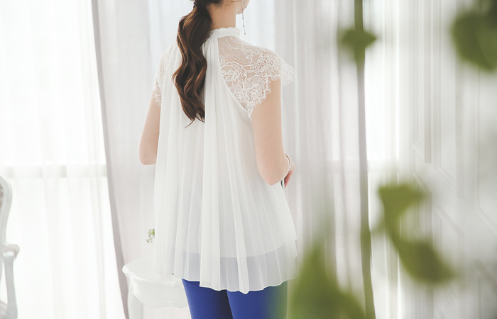 レイスキャップスリーブプリッツロングブラウス