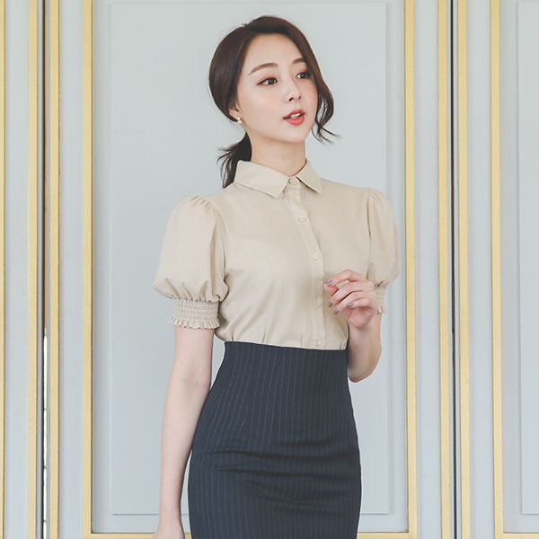 スモック パフ ップ 切開 コットン ブラウス