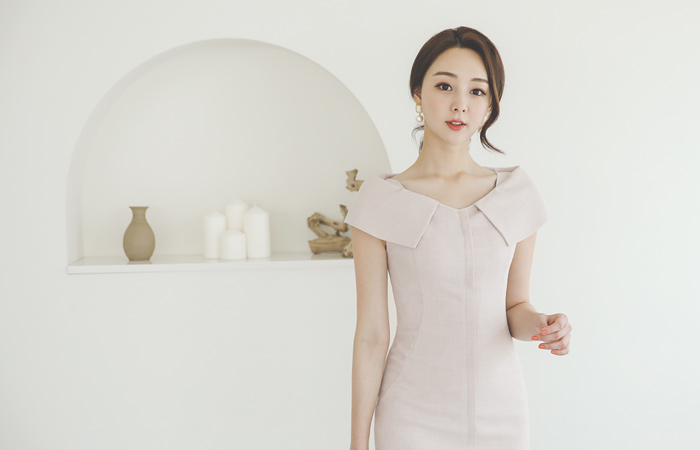 ケープネック 切開ライン スリム ワンピース