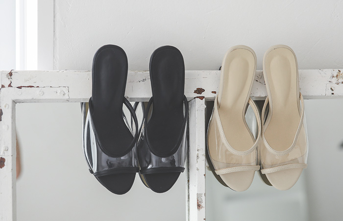 シンプル 透明 ストラップ スリッパヒール