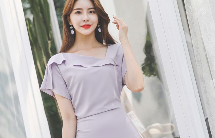 アンバランス プリルネック バックシャーリング 弾力 ワンピース