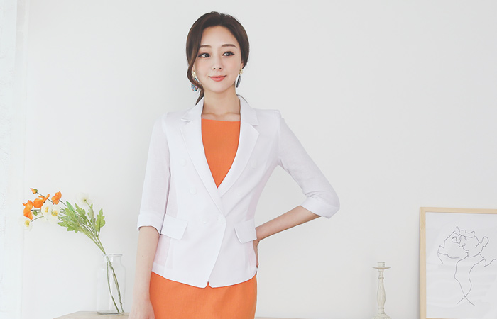 リネン ダブルボタン ステッチ テーラード ジャケット