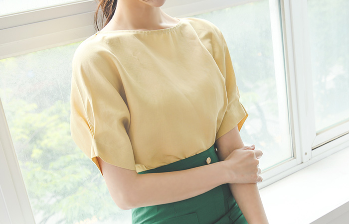 シンプル ピンタック袖 リネン ブラウス