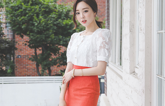 スクエアネック ローズ 真珠 オーガンザ ブラウス