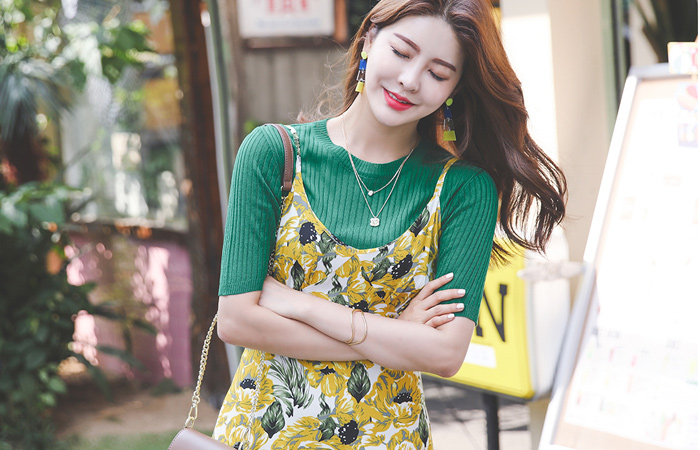 ビッグフラワー シャーリング ビュスチエ スリット ロングワンピース