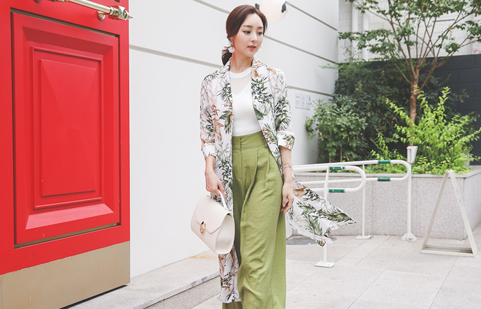 Stephanie トロピカル ロングスリット カラー ローブ