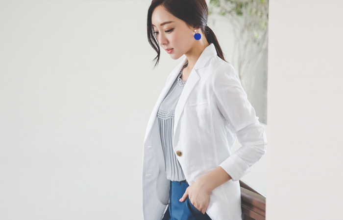 リネン 切開ライン パッチ テーラード ジャケット