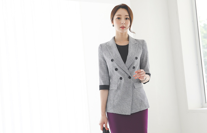 クーリング テクスチャ 袖配色 ダブルボタン ジャケット