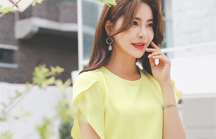 チューリップ 袖 ロング プリーツ ベルティード ワンピース