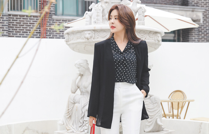 モダン ショルダーパッド スリット オープン ジャケット