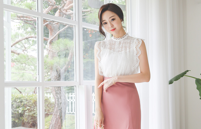 レイス 刺繍 ハイネック きらめく バンディング ブラウス