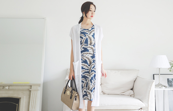 サマー オープン型 ポケット ニット ロング カーディガン