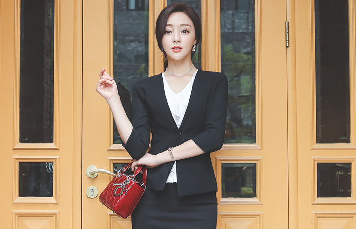 ミニマル二重カラー無しジャケット（7分袖）