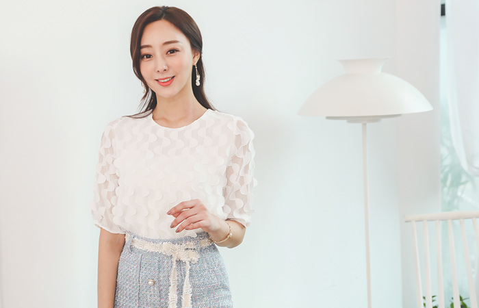 ロマンチック 半月形 シフォン ブラウス