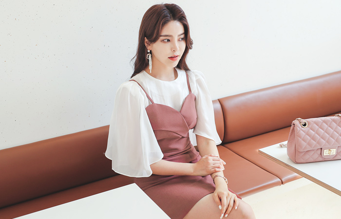 グリッター パピヨンスリープ シースルー ブラウス