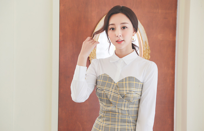 シャツ レイヤード グレン チェック ワンピース