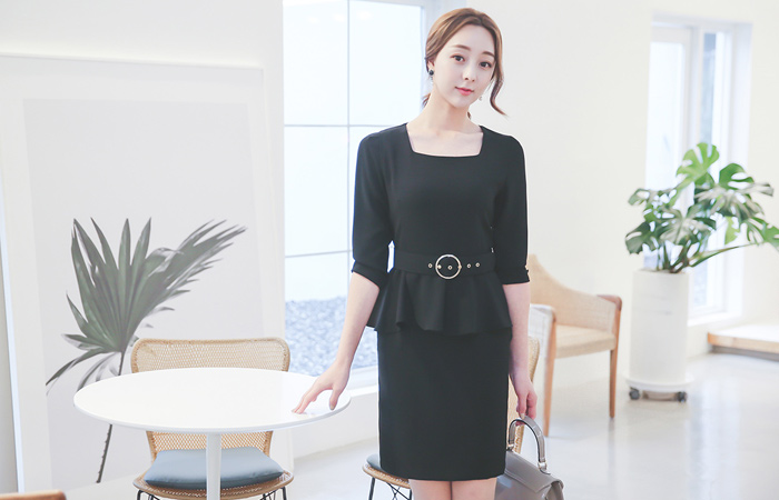 Oリングスクエアネックフレアドレス