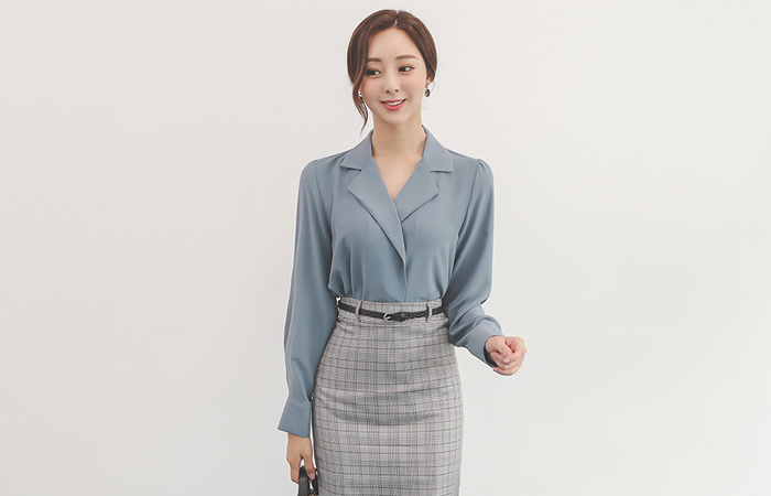 ワイド オープンカラー サイド ボタン ブラウス