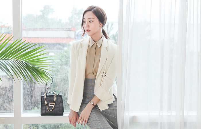 隠しボタン ロールアップ テーラード モダン ジャケット