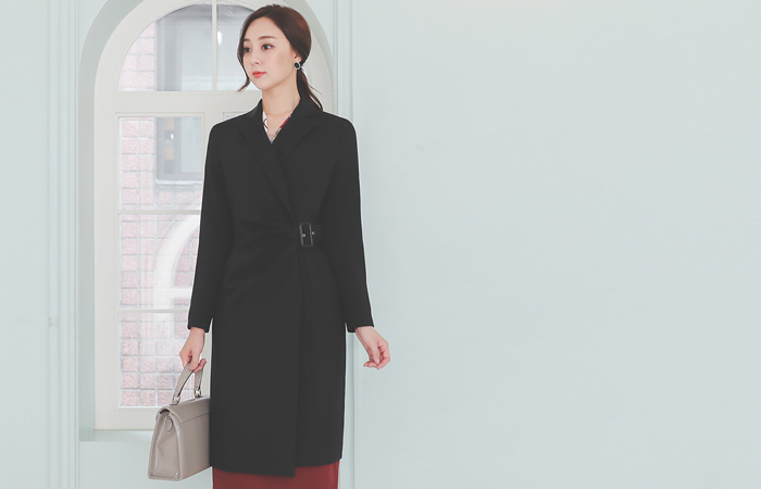 バックル ラップ シャーリング ツーウエー Hライン ワンピース&ジャケット